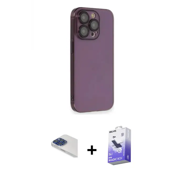ieg™ iPhone 13 Pro Max Kılıf Siluet Minimal Özel Seri - Siyah Bilvis 5in1 5D Magic Hayalet Cam Ekran Koruyucu + Pers Alüminyum Kamera Lens - LT