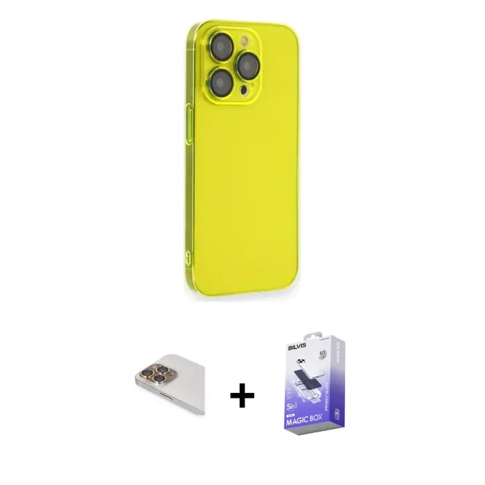 ieg™ iPhone 13 Pro Max Kılıf Siluet Minimal Özel Seri - Siyah Bilvis 5in1 5D Magic Hayalet Cam Ekran Koruyucu + Pers Alüminyum Kamera Lens - GD
