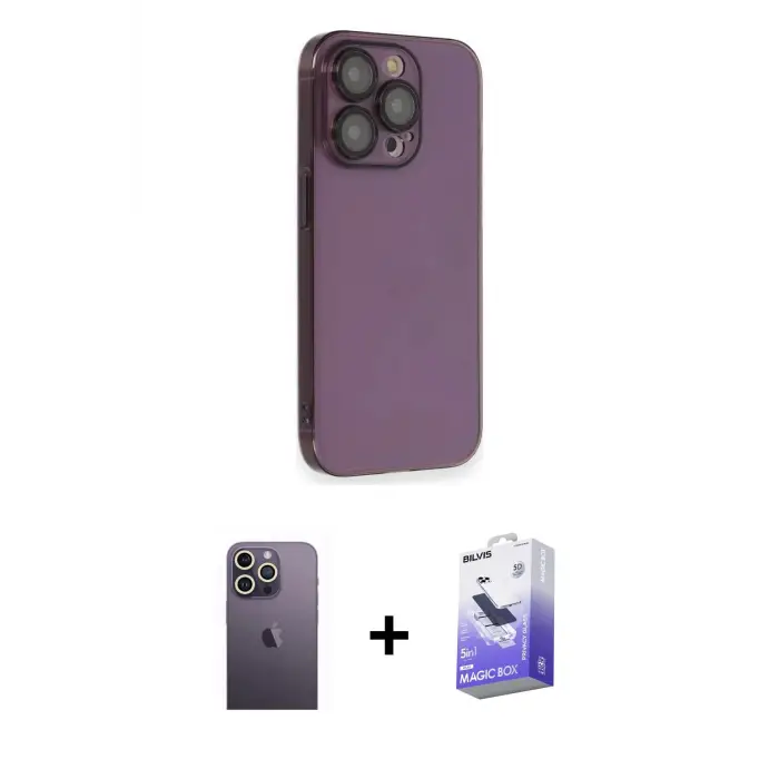 ieg™ iPhone 13 Pro Max Kılıf Siluet Minimal Özel Seri - Siyah Bilvis 5in1 5D Magic Hayalet Cam Ekran Koruyucu + Neon Fosforlu Kamera Lens - BZ