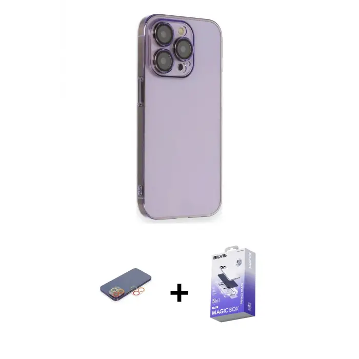 ieg™ iPhone 13 Pro Max Kılıf Siluet Minimal Özel Seri - Siyah Bilvis 5in1 5D Magic Hayalet Cam Ekran Koruyucu + Renkli Kamera Lens Koruma Cam - TU