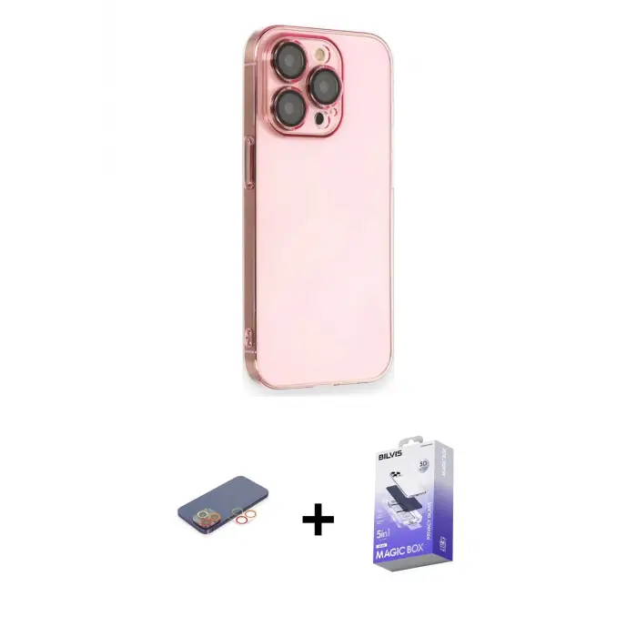 ieg™ iPhone 13 Pro Max Kılıf Siluet Minimal Özel Seri - Siyah Bilvis 5in1 5D Magic Hayalet Cam Ekran Koruyucu + Renkli Kamera Lens Koruma Cam - TU