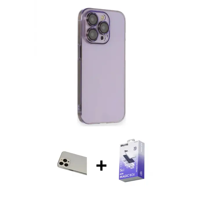 ieg™ iPhone 13 Pro Max Kılıf Siluet Minimal Özel Seri - Siyah Bilvis 5in1 5D Magic Hayalet Cam Ekran Koruyucu + Rainbow Kamera Lens Koruma Cam - REGD