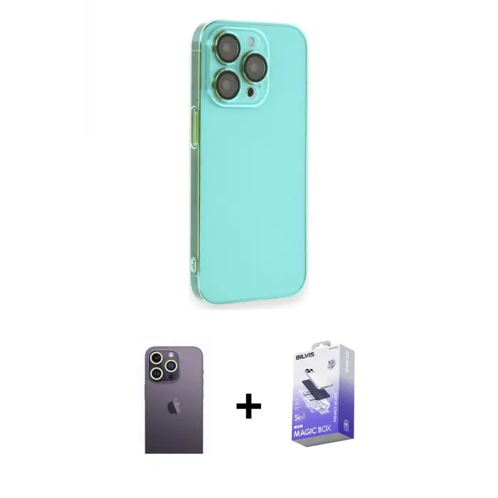 ieg™ iPhone 13 Pro Max Kılıf Siluet Minimal Özel Seri - Siyah Bilvis 5in1 5D Magic Hayalet Cam Ekran Koruyucu + Neon Fosforlu Kamera Lens - BZ