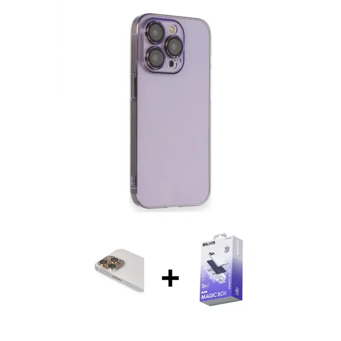 ieg™ iPhone 13 Pro Max Kılıf Siluet Minimal Özel Seri - Siyah Bilvis 5in1 5D Magic Hayalet Cam Ekran Koruyucu + Pers Alüminyum Kamera Lens - GD
