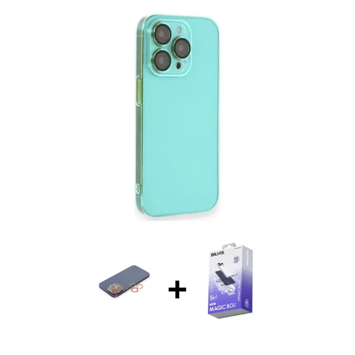 ieg™ iPhone 13 Pro Max Kılıf Siluet Minimal Özel Seri - Siyah Bilvis 5in1 5D Magic Hayalet Cam Ekran Koruyucu + Renkli Kamera Lens Koruma Cam - TU