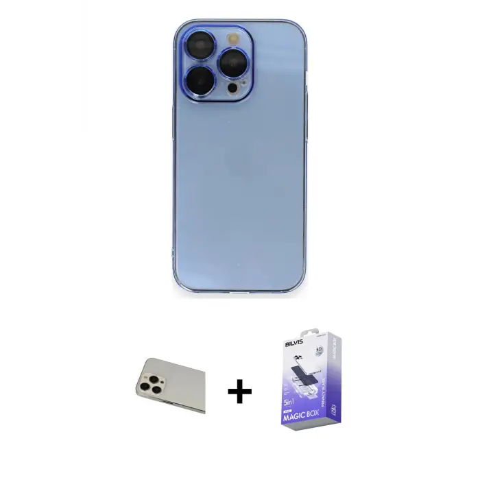 ieg™ iPhone 13 Pro Max Kılıf Siluet Minimal Özel Seri - Siyah Bilvis 5in1 5D Magic Hayalet Cam Ekran Koruyucu + Rainbow Kamera Lens Koruma Cam - REGD