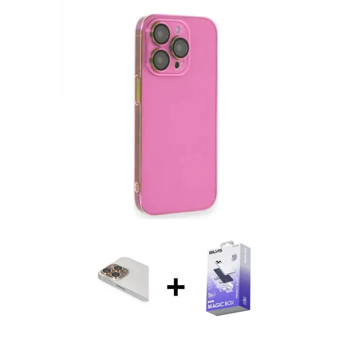 ieg™ iPhone 13 Pro Max Kılıf Siluet Minimal Özel Seri - Siyah Bilvis 5in1 5D Magic Hayalet Cam Ekran Koruyucu + Pers Alüminyum Kamera Lens - GD