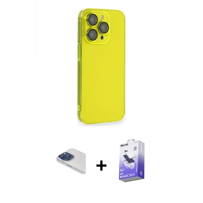 ieg™ iPhone 13 Pro Max Kılıf Siluet Minimal Özel Seri - Siyah Bilvis 5in1 5D Magic Hayalet Cam Ekran Koruyucu + Pers Alüminyum Kamera Lens - LT