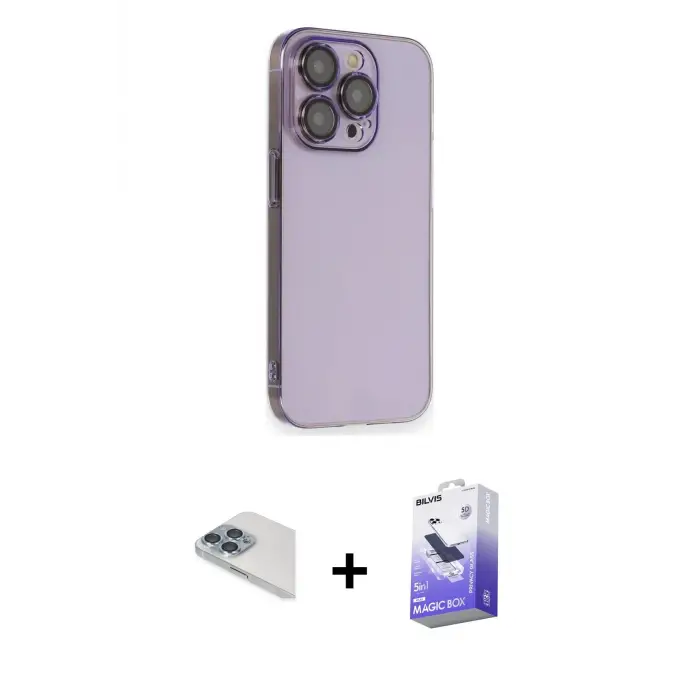 ieg™ iPhone 13 Pro Max Kılıf Siluet Minimal Özel Seri - Siyah Bilvis 5in1 5D Magic Hayalet Cam Ekran Koruyucu + Pers Alüminyum Kamera Lens - SABE