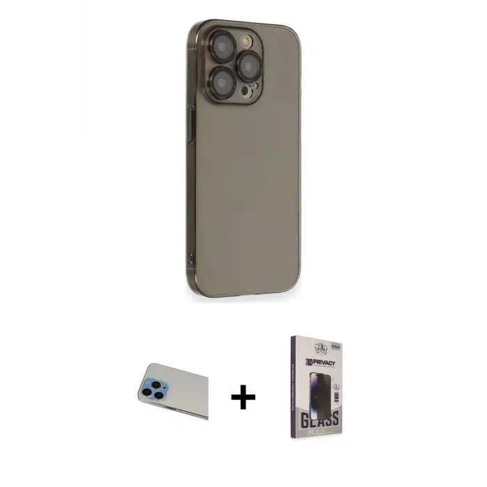 ieg™ iPhone 13 Pro Max Kılıf Siluet Minimal Özel Seri - Siyah Bilvis Hayalet Cam Ekran Koruyucu + Rainbow Kamera Lens Koruma Cam - MI