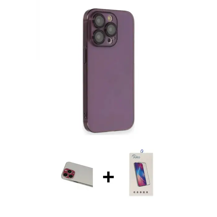 ieg™ iPhone 13 Pro Max Kılıf Siluet Minimal Özel Seri - Siyah Joko 5D Cam + Rainbow Kamera Lens Koruma Cam - KI