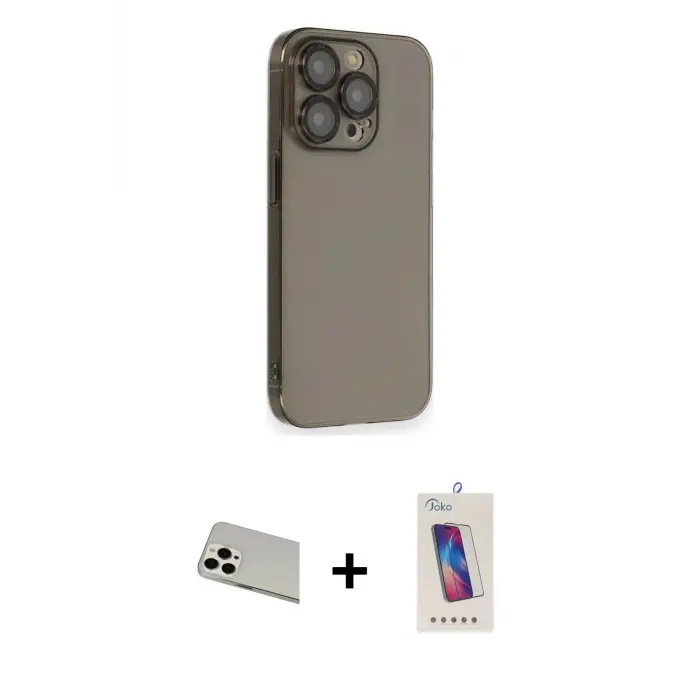ieg™ iPhone 13 Pro Max Kılıf Siluet Minimal Özel Seri - Siyah Joko 5D Cam + Rainbow Kamera Lens Koruma Cam - BZ