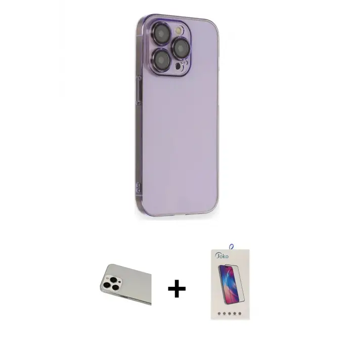 ieg™ iPhone 13 Pro Max Kılıf Siluet Minimal Özel Seri - Siyah Joko 5D Cam + Rainbow Kamera Lens Koruma Cam - BZ