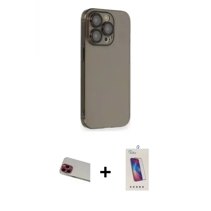 ieg™ iPhone 13 Pro Max Kılıf Siluet Minimal Özel Seri - Siyah Joko 5D Cam + Rainbow Kamera Lens Koruma Cam - KI