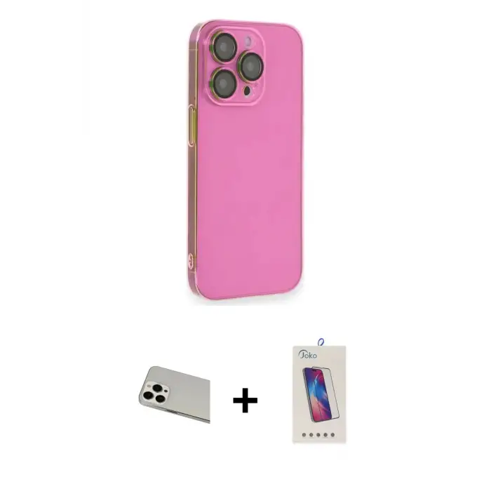 ieg™ iPhone 13 Pro Max Kılıf Siluet Minimal Özel Seri - Siyah Joko 5D Cam + Rainbow Kamera Lens Koruma Cam - BZ