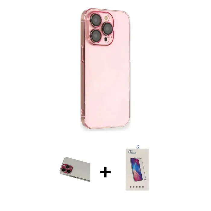 ieg™ iPhone 13 Pro Max Kılıf Siluet Minimal Özel Seri - Siyah Joko 5D Cam + Rainbow Kamera Lens Koruma Cam - KI