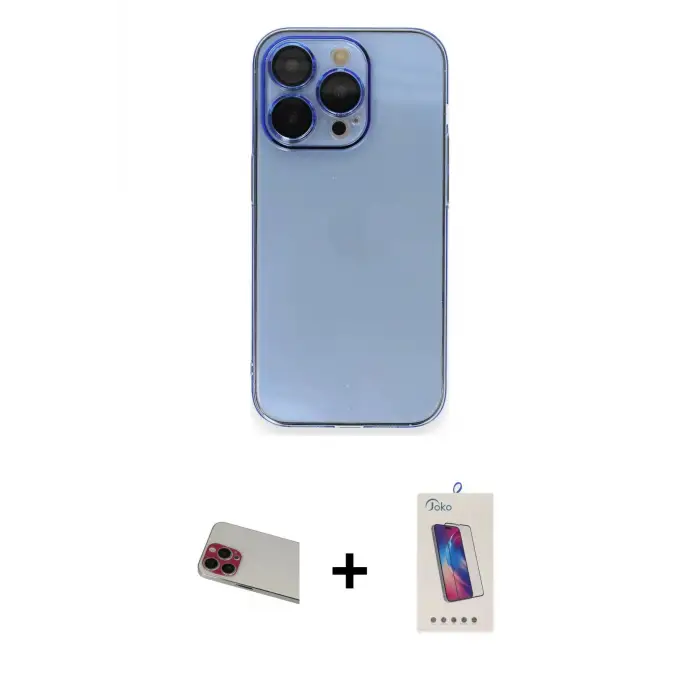 ieg™ iPhone 13 Pro Max Kılıf Siluet Minimal Özel Seri - Siyah Joko 5D Cam + Rainbow Kamera Lens Koruma Cam - KI