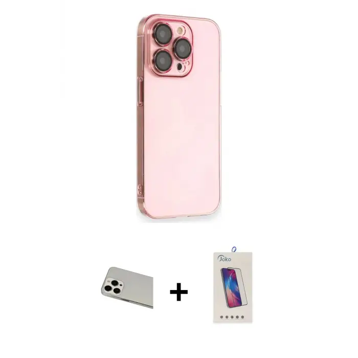 ieg™ iPhone 13 Pro Max Kılıf Siluet Minimal Özel Seri - Siyah Joko 5D Cam + Rainbow Kamera Lens Koruma Cam - BZ