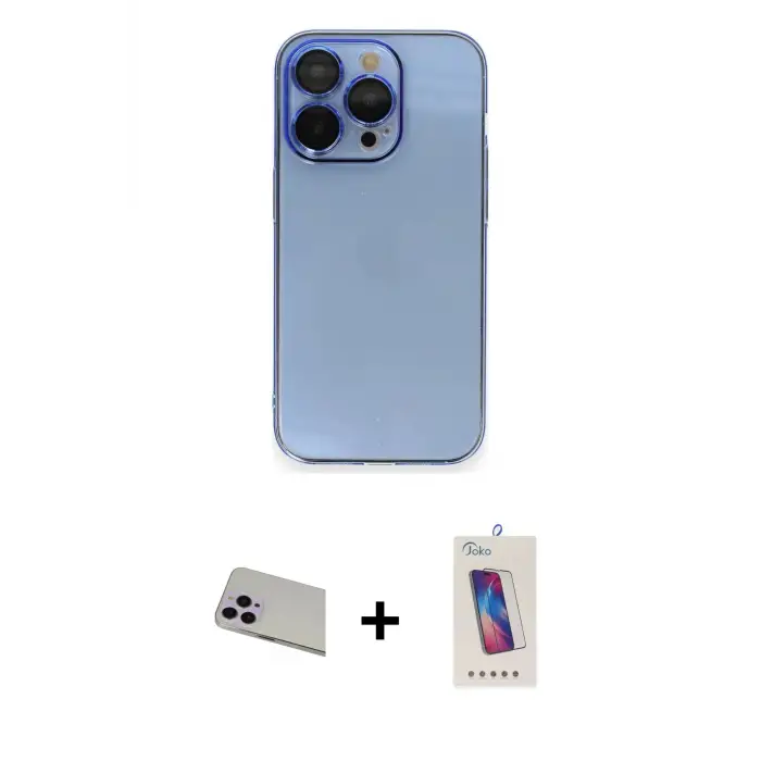 ieg™ iPhone 13 Pro Max Kılıf Siluet Minimal Özel Seri - Siyah Joko 5D Cam + Rainbow Kamera Lens Koruma Cam - MR