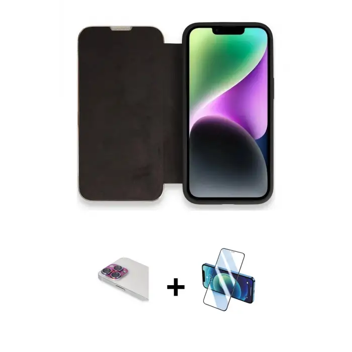 ieg™ iPhone 13 Pro Max Kılıf Siluet Minimal Serisi - Siyah 3D Antistatik Cam Ekran Koruyucu + Pers Alüminyum Kamera Lens - GI