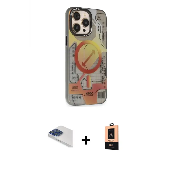 ieg™ iPhone 13 Pro Max Kılıf Siluet Modern Koleksiyonu - Şeffaf Maxco Cam Ekran Koruyucu + Pers Alüminyum Kamera Lens - LT