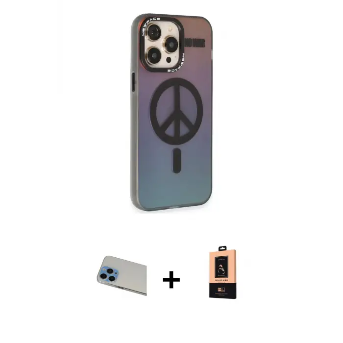 ieg™ iPhone 13 Pro Max Kılıf Siluet Modern Koleksiyonu - Şeffaf Maxco Cam Ekran Koruyucu + Rainbow Kamera Lens Koruma Cam - MI