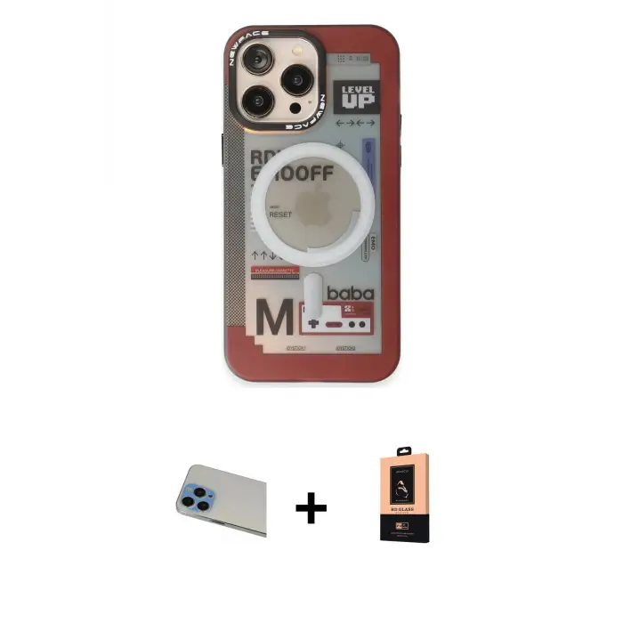 ieg™ iPhone 13 Pro Max Kılıf Siluet Modern Koleksiyonu - Şeffaf Maxco Cam Ekran Koruyucu + Rainbow Kamera Lens Koruma Cam - MI