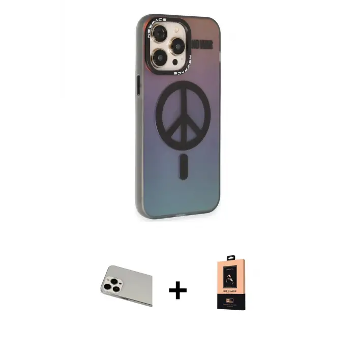 ieg™ iPhone 13 Pro Max Kılıf Siluet Modern Koleksiyonu - Şeffaf Maxco Cam Ekran Koruyucu + Rainbow Kamera Lens Koruma Cam - BZ