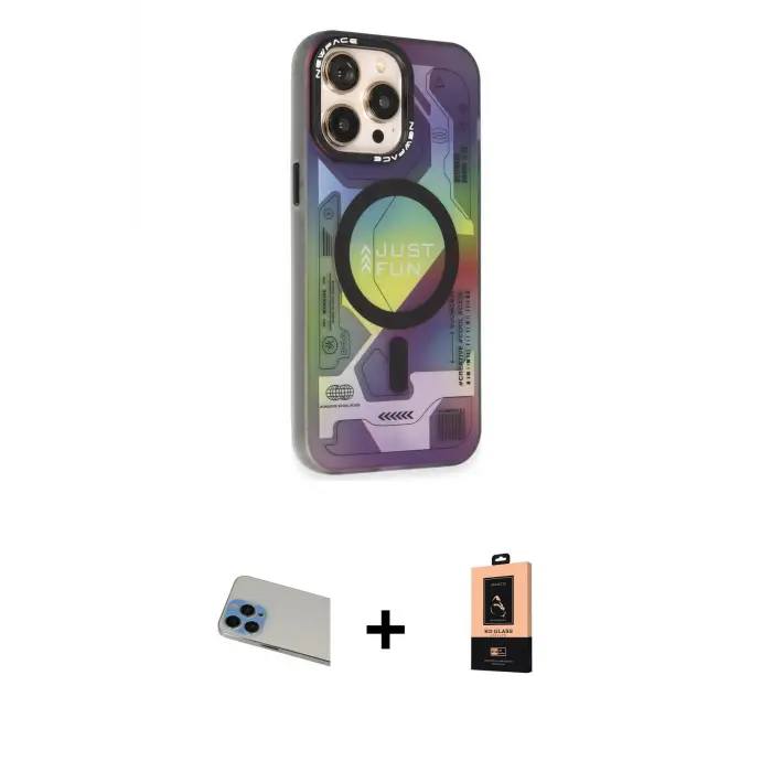 ieg™ iPhone 13 Pro Max Kılıf Siluet Modern Koleksiyonu - Şeffaf Maxco Cam Ekran Koruyucu + Rainbow Kamera Lens Koruma Cam - MI
