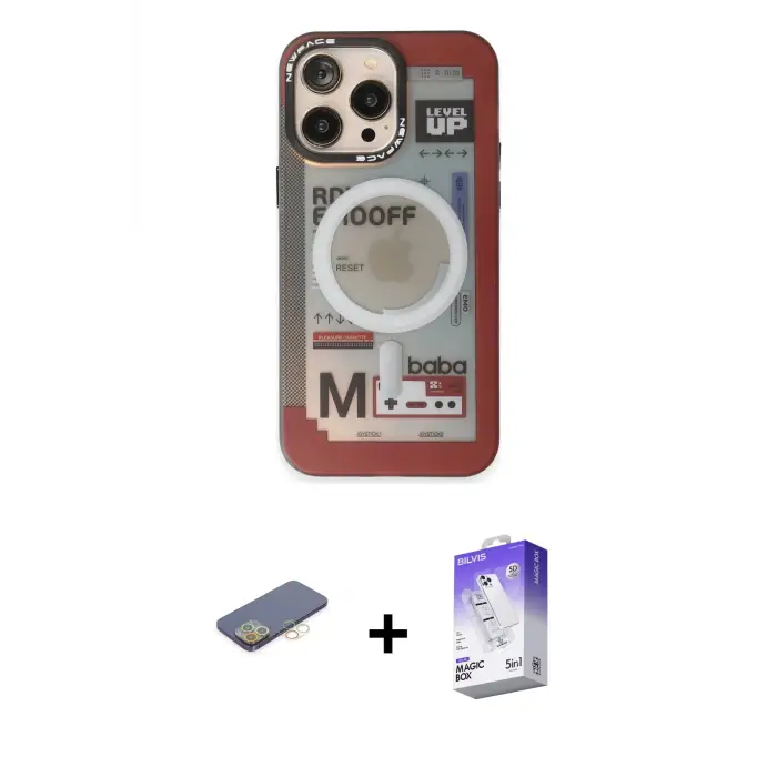 ieg™ iPhone 13 Pro Max Kılıf Siluet Modern Koleksiyonu - Siyah Bilvis 5in1 3D Magic Cam Ekran Koruyucu + Renkli Kamera Lens Koruma Cam - SI