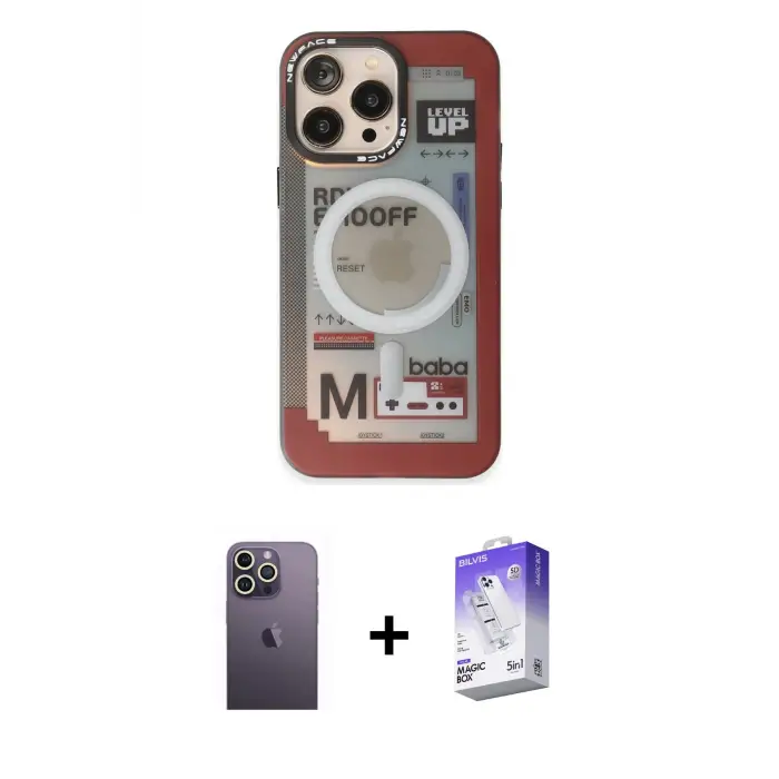ieg™ iPhone 13 Pro Max Kılıf Siluet Modern Koleksiyonu - Siyah Bilvis 5in1 3D Magic Cam Ekran Koruyucu + Neon Fosforlu Kamera Lens - BZ