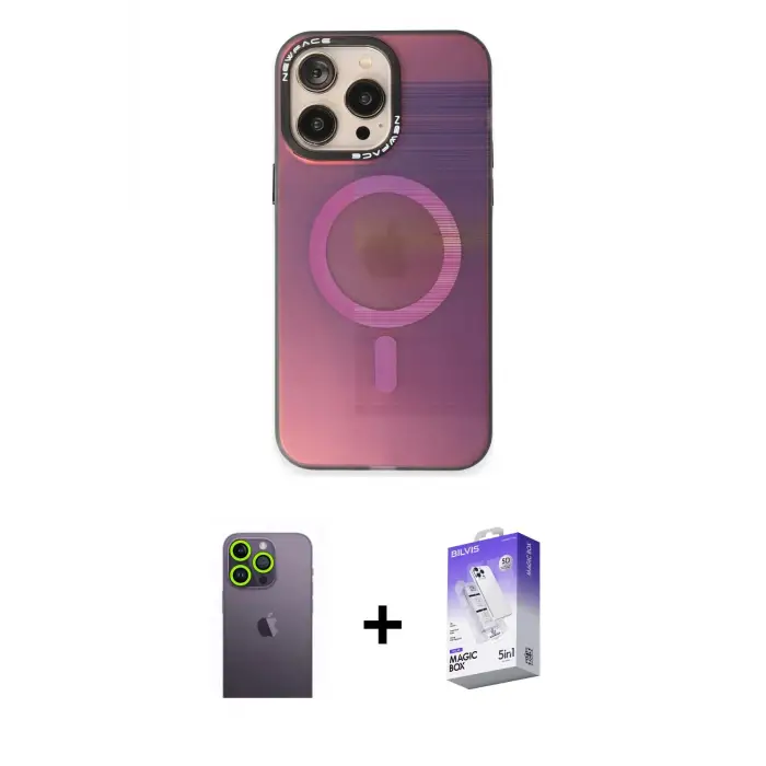 ieg™ iPhone 13 Pro Max Kılıf Siluet Modern Koleksiyonu - Siyah Bilvis 5in1 3D Magic Cam Ekran Koruyucu + Neon Fosforlu Kamera Lens - YL