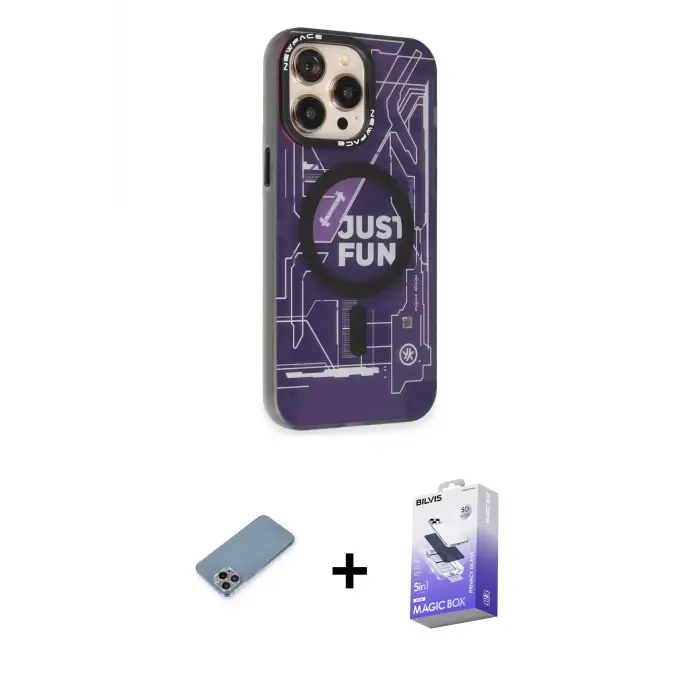 ieg™ iPhone 13 Pro Max Kılıf Siluet Modern Koleksiyonu - Siyah Bilvis 5in1 5D Magic Hayalet Cam Ekran Koruyucu + Shine Kamera Lens Koruma Cam - GI