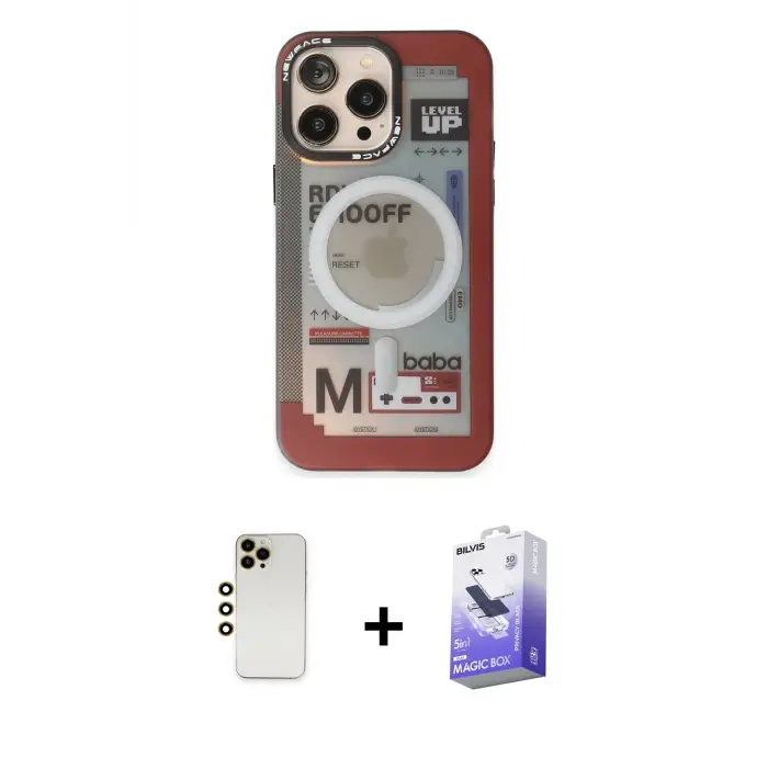ieg™ iPhone 13 Pro Max Kılıf Siluet Modern Koleksiyonu - Siyah Bilvis 5in1 5D Magic Hayalet Cam Ekran Koruyucu + Shine Kamera Lens - GD