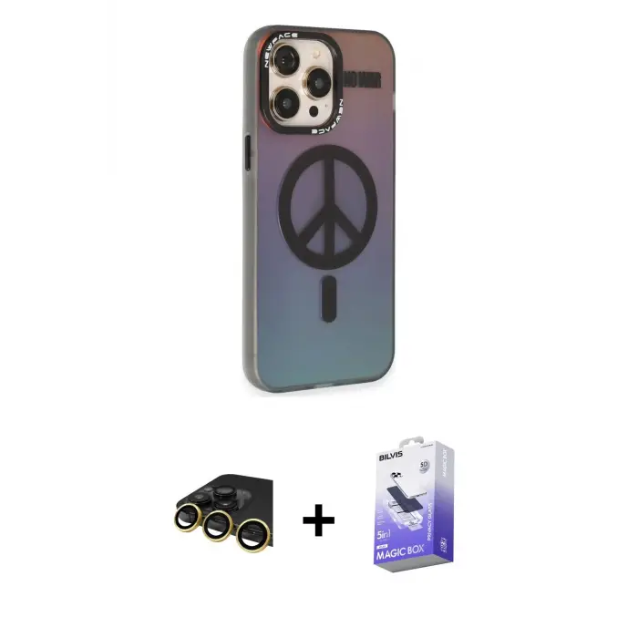 ieg™ iPhone 13 Pro Max Kılıf Siluet Modern Koleksiyonu - Siyah Bilvis 5in1 5D Magic Hayalet Cam Ekran Koruyucu + Raze Metal Kamera Lens - GD