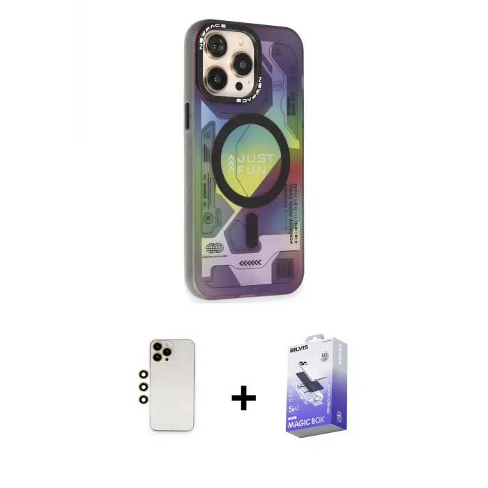 ieg™ iPhone 13 Pro Max Kılıf Siluet Modern Koleksiyonu - Siyah Bilvis 5in1 5D Magic Hayalet Cam Ekran Koruyucu + Shine Kamera Lens - GD