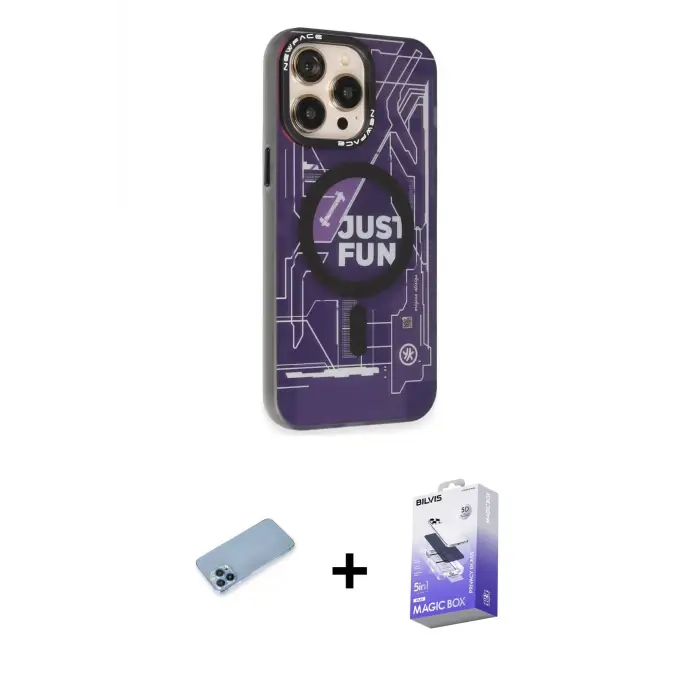 ieg™ iPhone 13 Pro Max Kılıf Siluet Modern Koleksiyonu - Siyah Bilvis 5in1 5D Magic Hayalet Cam Ekran Koruyucu + Shine Kamera Lens Koruma Cam - MI