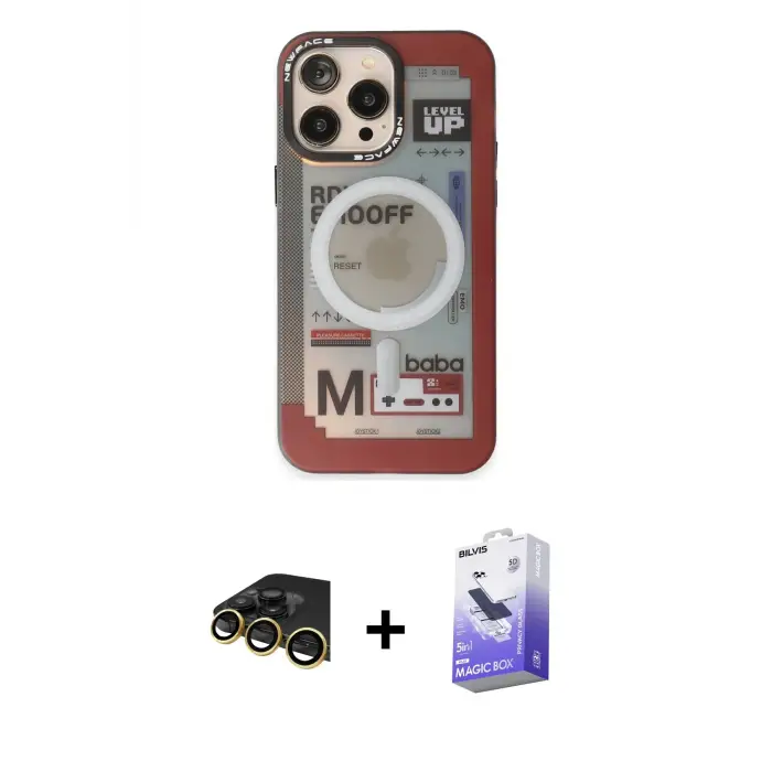ieg™ iPhone 13 Pro Max Kılıf Siluet Modern Koleksiyonu - Siyah Bilvis 5in1 5D Magic Hayalet Cam Ekran Koruyucu + Raze Metal Kamera Lens - GD