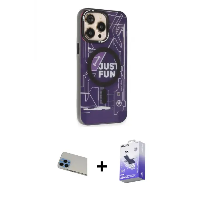 ieg™ iPhone 13 Pro Max Kılıf Siluet Modern Koleksiyonu - Siyah Bilvis 5in1 5D Magic Hayalet Cam Ekran Koruyucu + Rainbow Kamera Lens Koruma Cam - MI