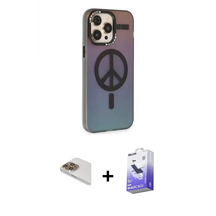 ieg™ iPhone 13 Pro Max Kılıf Siluet Modern Koleksiyonu - Siyah Bilvis 5in1 5D Magic Hayalet Cam Ekran Koruyucu + Pers Alüminyum Kamera Lens - GD