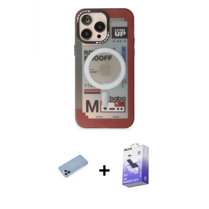 ieg™ iPhone 13 Pro Max Kılıf Siluet Modern Koleksiyonu - Siyah Bilvis 5in1 5D Magic Hayalet Cam Ekran Koruyucu + Shine Kamera Lens Koruma Cam - MI