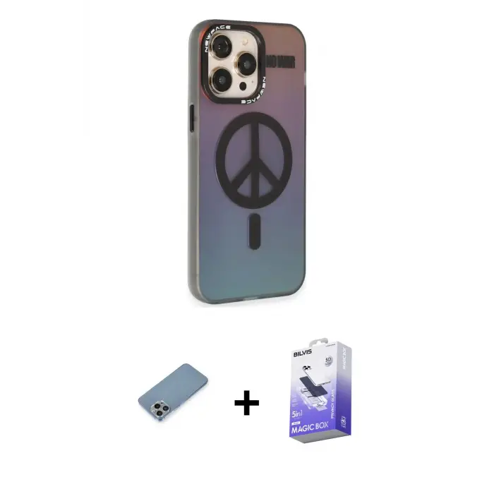 ieg™ iPhone 13 Pro Max Kılıf Siluet Modern Koleksiyonu - Siyah Bilvis 5in1 5D Magic Hayalet Cam Ekran Koruyucu + Shine Kamera Lens Koruma Cam - GI