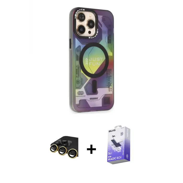 ieg™ iPhone 13 Pro Max Kılıf Siluet Modern Koleksiyonu - Siyah Bilvis 5in1 5D Magic Hayalet Cam Ekran Koruyucu + Raze Metal Kamera Lens - GD