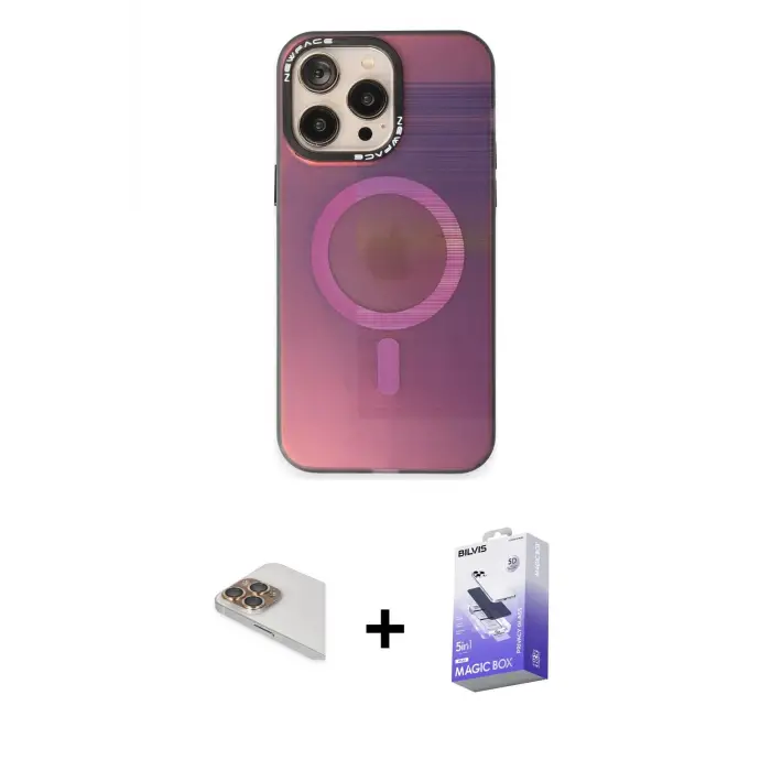 ieg™ iPhone 13 Pro Max Kılıf Siluet Modern Koleksiyonu - Siyah Bilvis 5in1 5D Magic Hayalet Cam Ekran Koruyucu + Pers Alüminyum Kamera Lens - GD