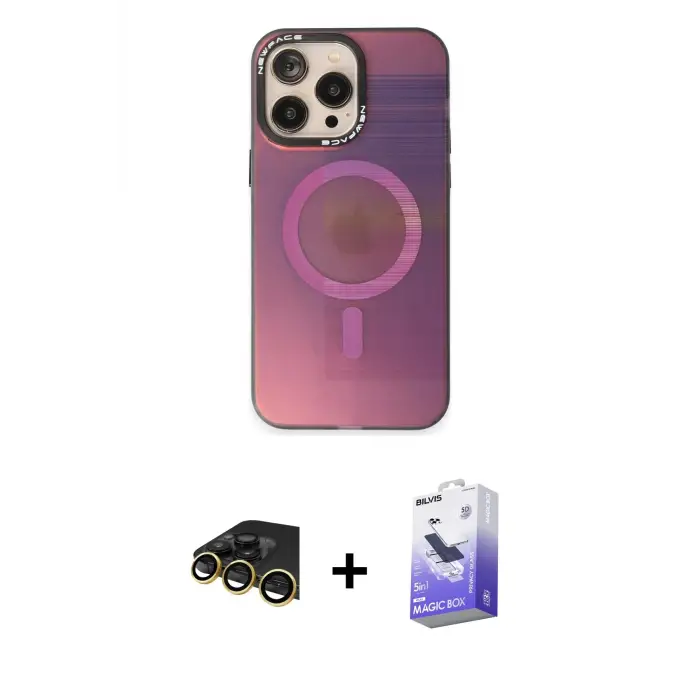 ieg™ iPhone 13 Pro Max Kılıf Siluet Modern Koleksiyonu - Siyah Bilvis 5in1 5D Magic Hayalet Cam Ekran Koruyucu + Raze Metal Kamera Lens - GD