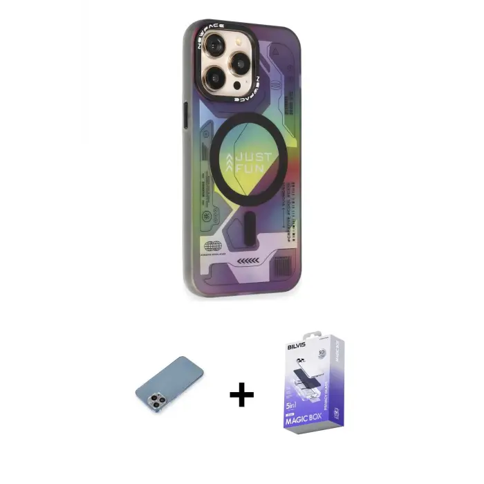 ieg™ iPhone 13 Pro Max Kılıf Siluet Modern Koleksiyonu - Siyah Bilvis 5in1 5D Magic Hayalet Cam Ekran Koruyucu + Shine Kamera Lens Koruma Cam - GI