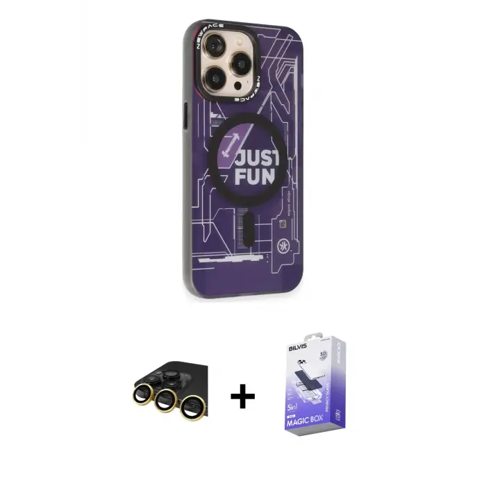 ieg™ iPhone 13 Pro Max Kılıf Siluet Modern Koleksiyonu - Siyah Bilvis 5in1 5D Magic Hayalet Cam Ekran Koruyucu + Raze Metal Kamera Lens - GD