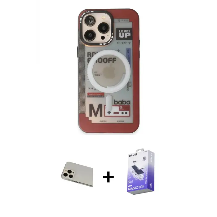 ieg™ iPhone 13 Pro Max Kılıf Siluet Modern Koleksiyonu - Siyah Bilvis 5in1 5D Magic Hayalet Cam Ekran Koruyucu + Rainbow Kamera Lens Koruma Cam - REGD
