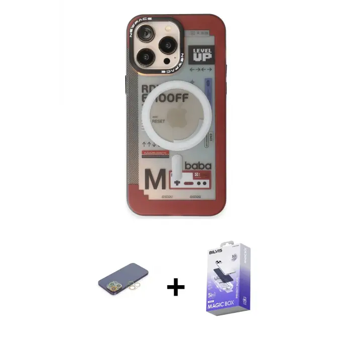 ieg™ iPhone 13 Pro Max Kılıf Siluet Modern Koleksiyonu - Siyah Bilvis 5in1 5D Magic Hayalet Cam Ekran Koruyucu + Renkli Kamera Lens Koruma Cam - SI