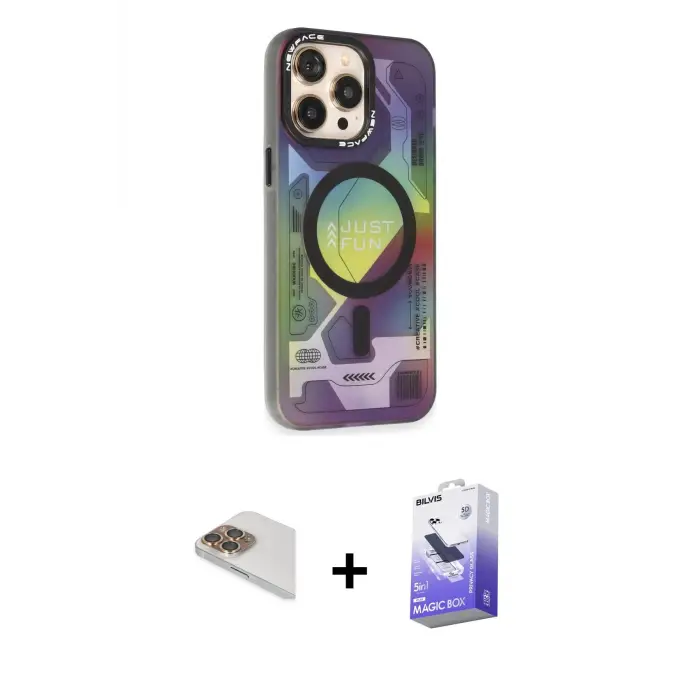 ieg™ iPhone 13 Pro Max Kılıf Siluet Modern Koleksiyonu - Siyah Bilvis 5in1 5D Magic Hayalet Cam Ekran Koruyucu + Pers Alüminyum Kamera Lens - GD